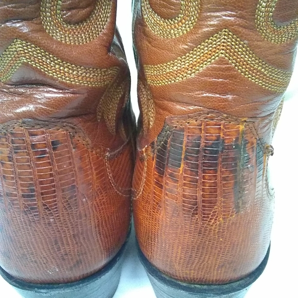 Vintage JUSTIN Boots Lizard Size 8D Cognac Tan  8301 Leather Exotic - Picture 4 of 9